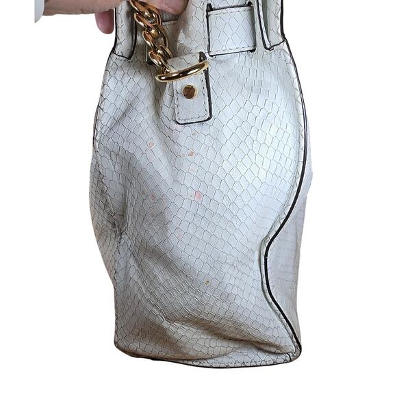 Rare White Michael Kors Snake Leather Python Hamilton Purse Satchel 35S5SHLT3N - Picture 7 of 12